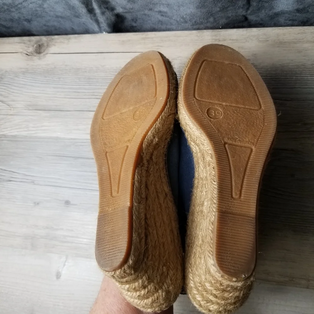 Fabiolas Blue Suede Leather Sling back Wedge Espadrille Sandal